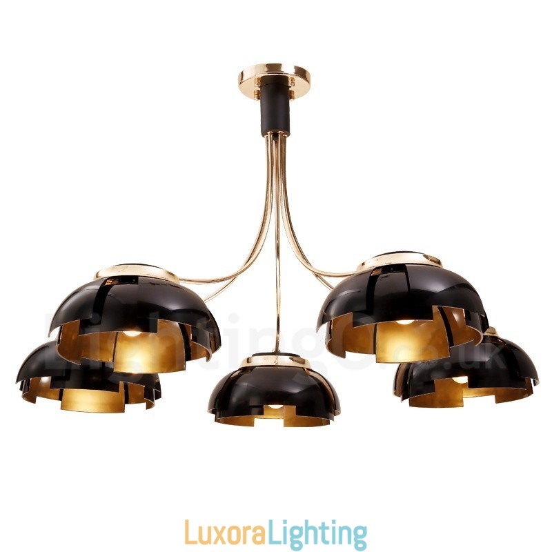 Designer Touch Decorative Modern Contemporary 5 Light Steel Chandelier with Acrylic Shade