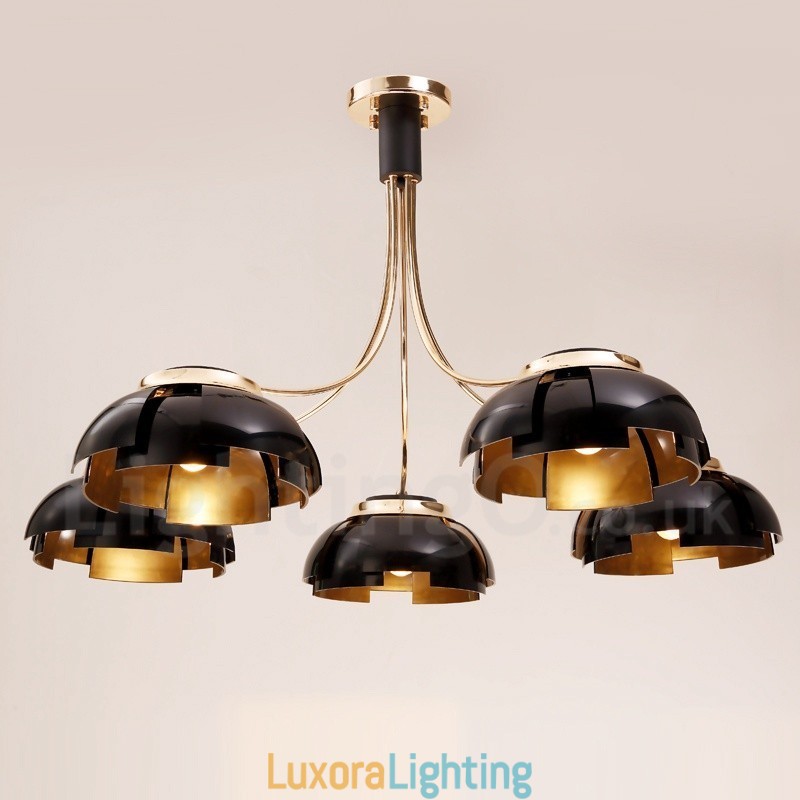 Designer Touch Decorative Modern Contemporary 5 Light Steel Chandelier with Acrylic Shade