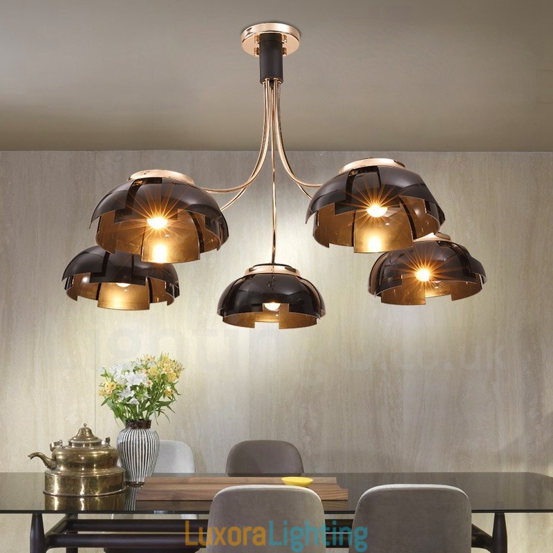 Designer Touch Decorative Modern Contemporary 5 Light Steel Chandelier with Acrylic Shade