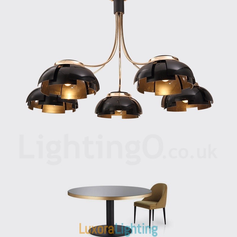 Designer Touch Decorative Modern Contemporary 5 Light Steel Chandelier with Acrylic Shade