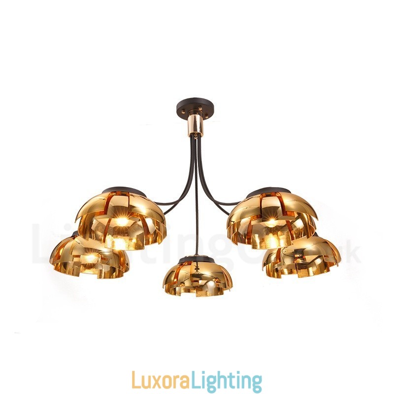 Designer Touch Decorative Modern Contemporary 5 Light Steel Chandelier with Acrylic Shade