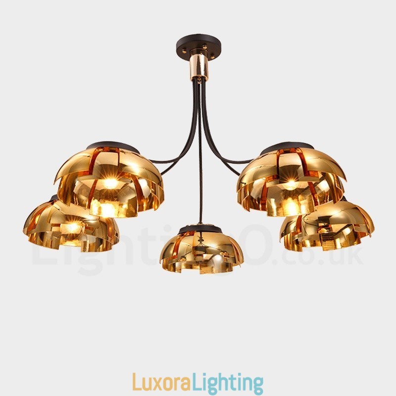 Designer Touch Decorative Modern Contemporary 5 Light Steel Chandelier with Acrylic Shade