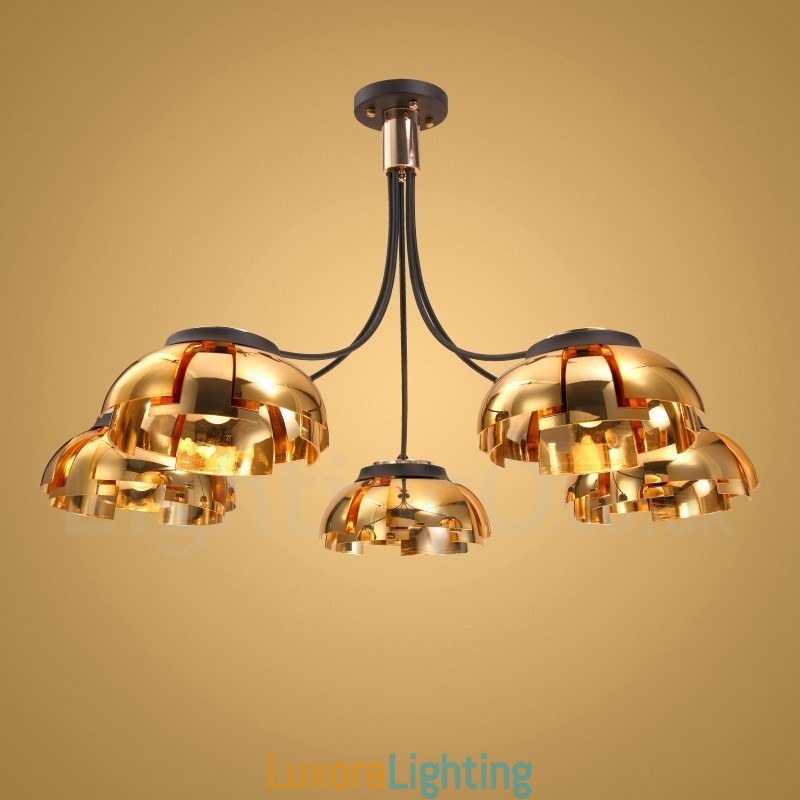 Designer Touch Decorative Modern Contemporary 5 Light Steel Chandelier with Acrylic Shade