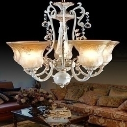 Designer Touch Decorative White Chandelier Five Lights Pattern Glass Shade Hand Gilt European Retro Classic