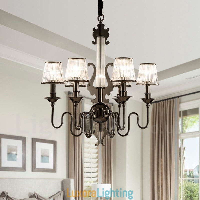Designer Touch Decorative Modern Contemporary 6 Light Steel Chandelier with Acrylic Shade