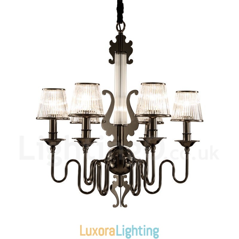 Designer Touch Decorative Modern Contemporary 6 Light Steel Chandelier with Acrylic Shade