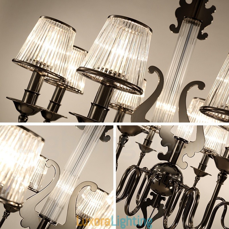 Designer Touch Decorative Modern Contemporary 6 Light Steel Chandelier with Acrylic Shade