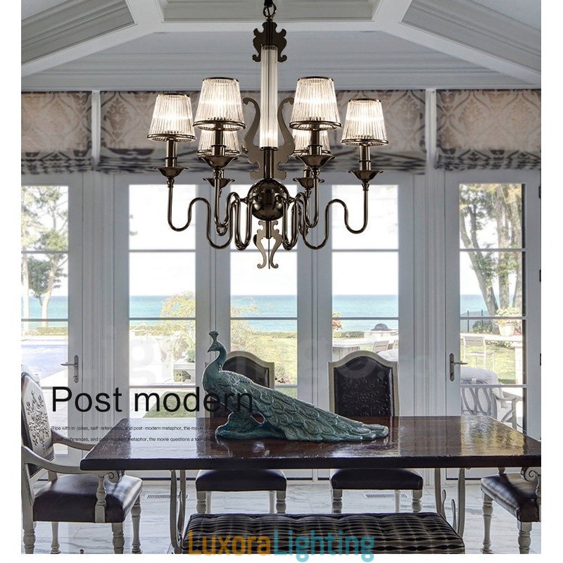 Designer Touch Decorative Modern Contemporary 6 Light Steel Chandelier with Acrylic Shade