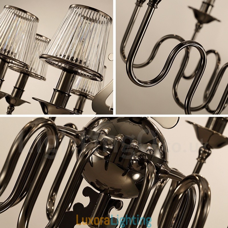 Designer Touch Decorative Modern Contemporary 6 Light Steel Chandelier with Acrylic Shade