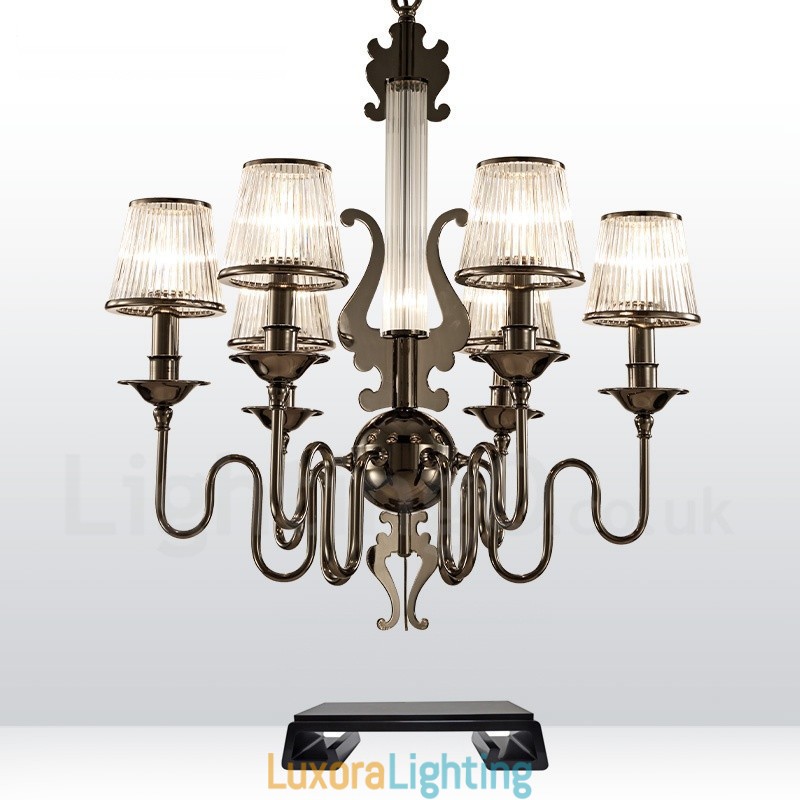 Designer Touch Decorative Modern Contemporary 6 Light Steel Chandelier with Acrylic Shade