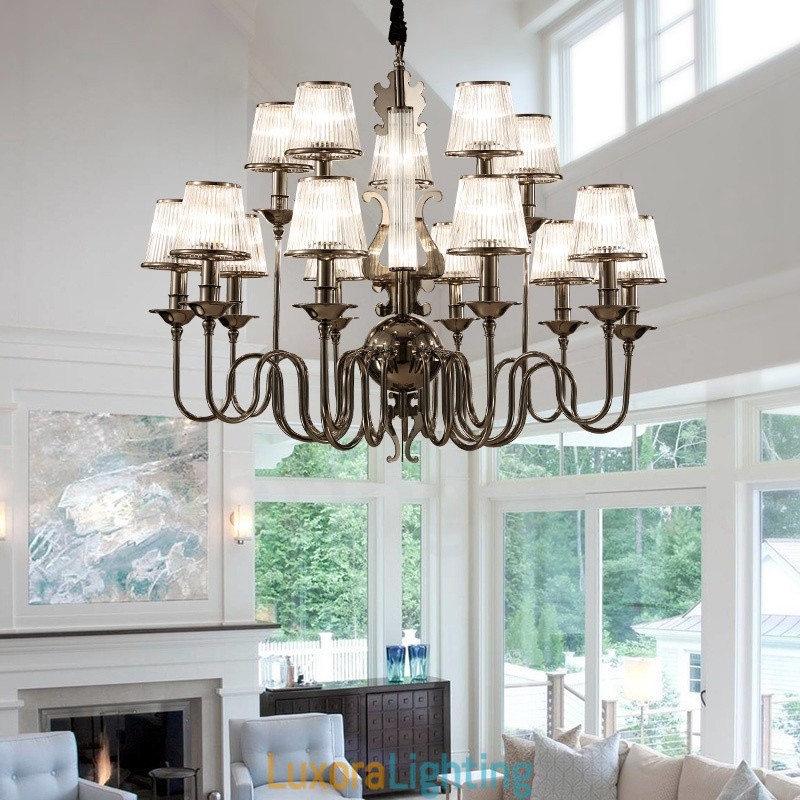 Designer Touch Decorative Modern Contemporary 15 Light Steel Chandelier with Acrylic Shade