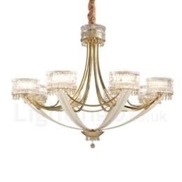 Designer Touch Decorative Modern Contemporary 8 Light Steel Chandelier with Crystal Shade