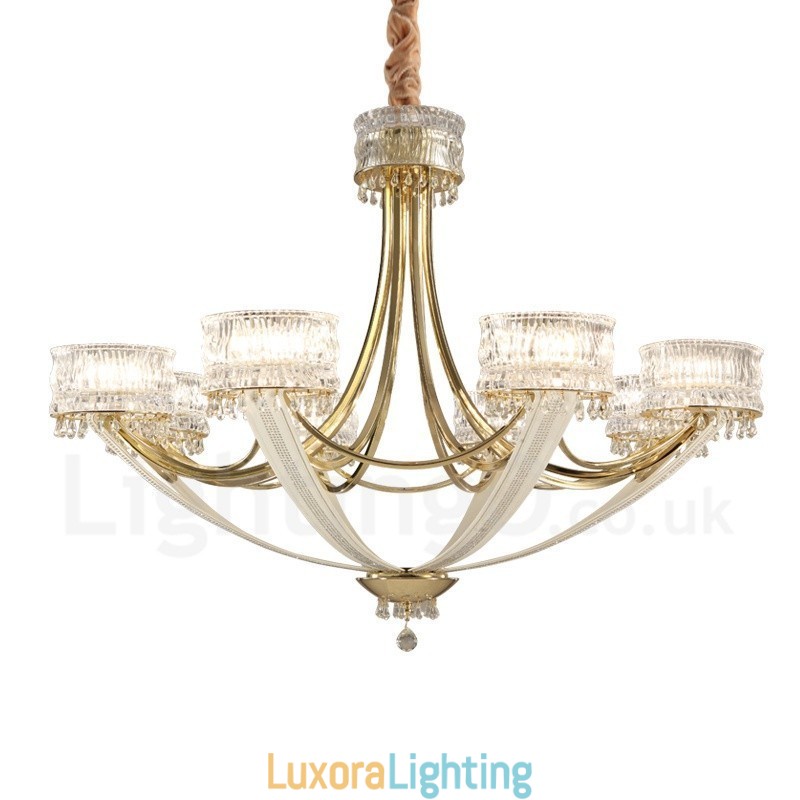 Designer Touch Decorative Modern Contemporary 8 Light Steel Chandelier with Crystal Shade