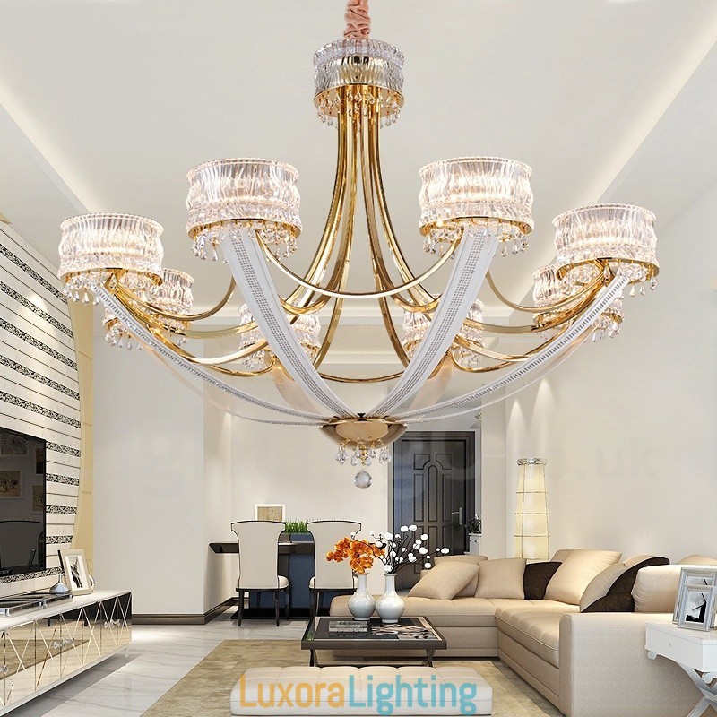 Designer Touch Decorative Modern Contemporary 8 Light Steel Chandelier with Crystal Shade
