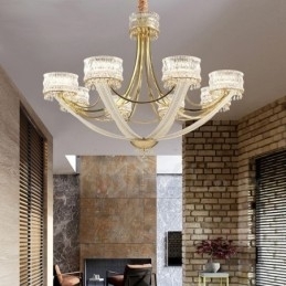 Designer Touch Decorative Modern Contemporary 8 Light Steel Chandelier with Crystal Shade