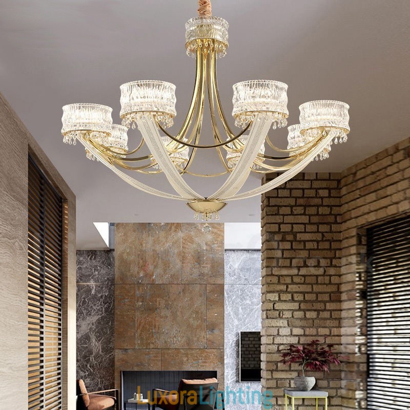 Designer Touch Decorative Modern Contemporary 8 Light Steel Chandelier with Crystal Shade