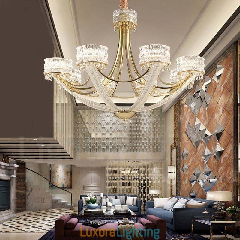 Designer Touch Decorative Modern Contemporary 8 Light Steel Chandelier with Crystal Shade