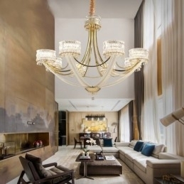 Designer Touch Decorative Modern Contemporary 8 Light Steel Chandelier with Crystal Shade