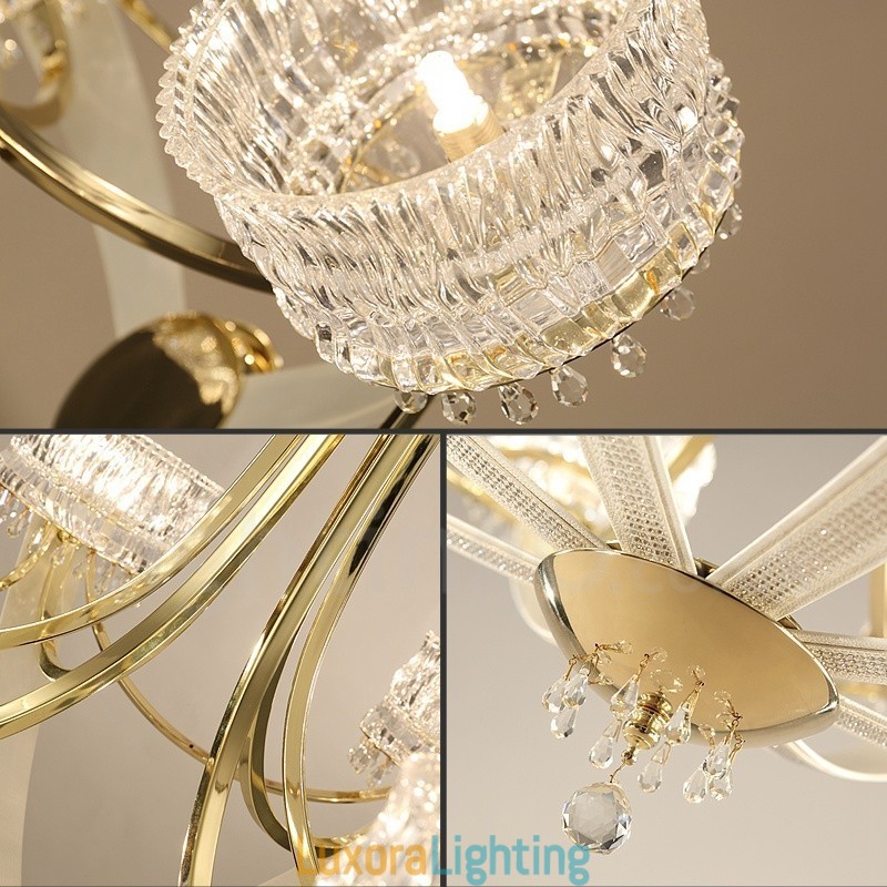 Designer Touch Decorative Modern Contemporary 8 Light Steel Chandelier with Crystal Shade