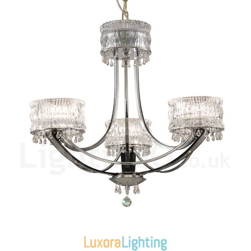 Designer Touch Decorative Modern Contemporary 3 Light Steel Chandelier with Crystal Shade