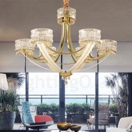 Designer Touch Decorative Modern Contemporary 6 Light Steel Chandelier with Crystal Shade