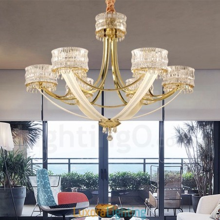 Designer Touch Decorative Modern Contemporary 6 Light Steel Chandelier with Crystal Shade