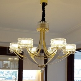 Designer Touch Decorative Modern Contemporary 6 Light Steel Chandelier with Crystal Shade