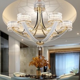 Designer Touch Decorative Modern Contemporary 6 Light Steel Chandelier with Crystal Shade