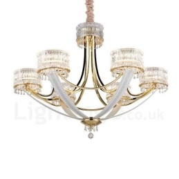 Designer Touch Decorative Modern Contemporary 6 Light Steel Chandelier with Crystal Shade