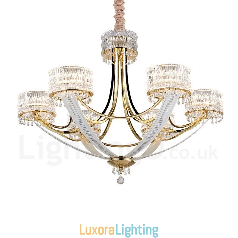 Designer Touch Decorative Modern Contemporary 6 Light Steel Chandelier with Crystal Shade