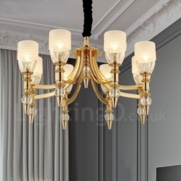 Designer Touch Decorative Mediterranean 8 Light Steel Chandelier with Glass Shade