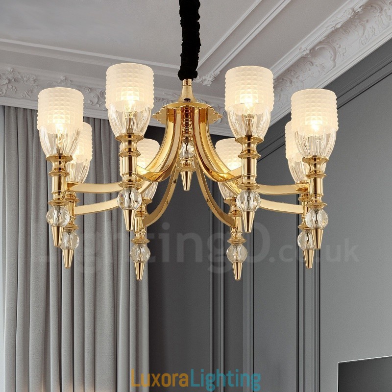 Designer Touch Decorative Mediterranean 8 Light Steel Chandelier with Glass Shade