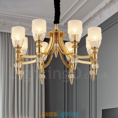 Designer Touch Decorative Mediterranean 8 Light Steel Chandelier with Glass Shade