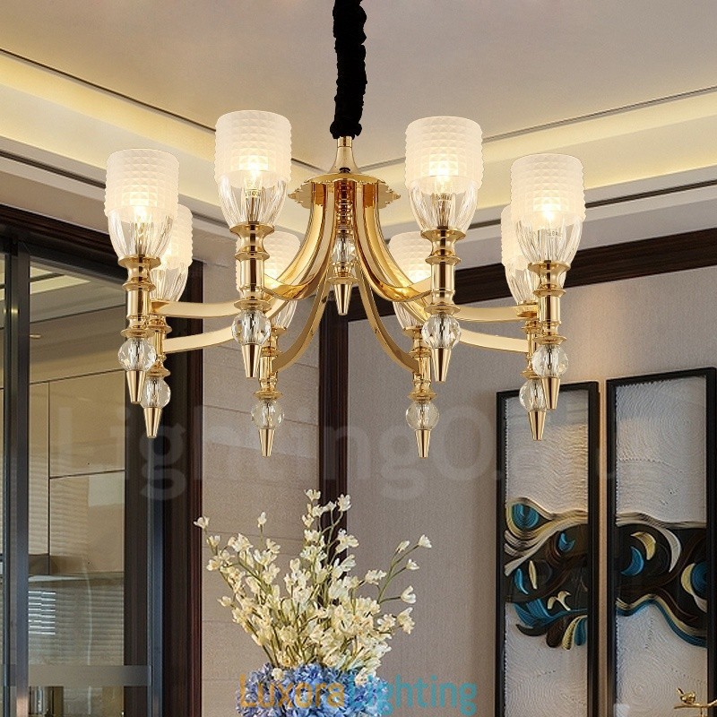 Designer Touch Decorative Mediterranean 8 Light Steel Chandelier with Glass Shade