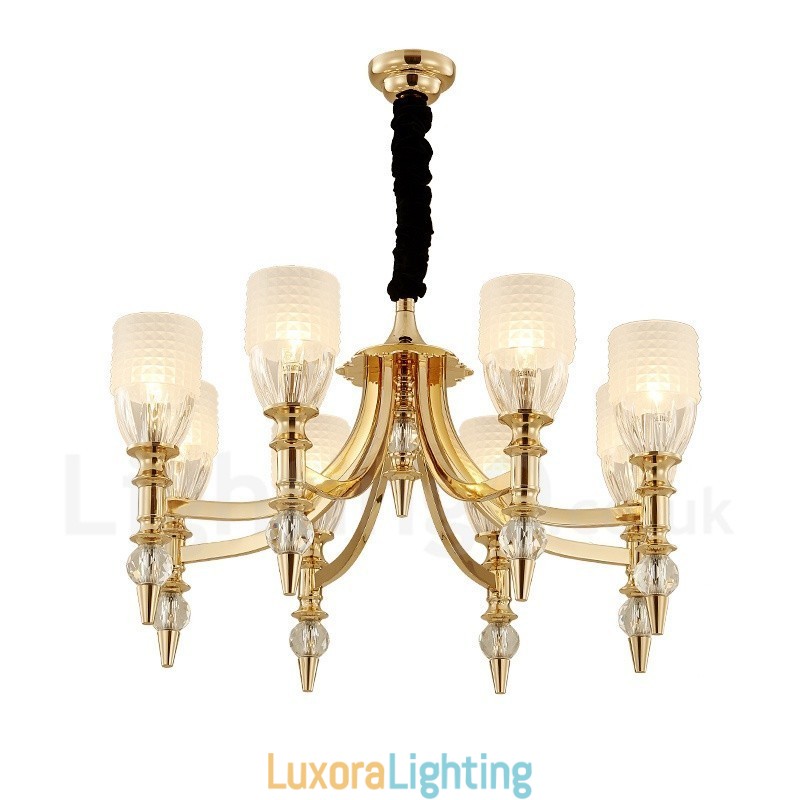 Designer Touch Decorative Mediterranean 8 Light Steel Chandelier with Glass Shade