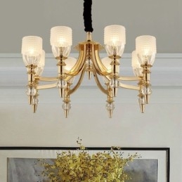 Designer Touch Decorative Mediterranean 8 Light Steel Chandelier with Glass Shade