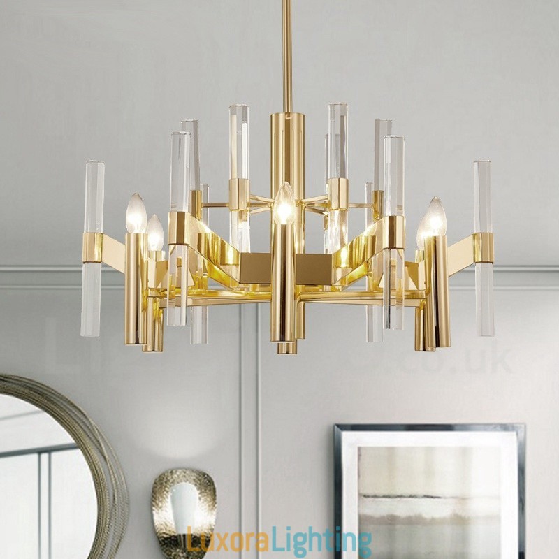 Designer Touch Decorative Modern Contemporary 8 Light Metal Chandelier with Crystal Shade