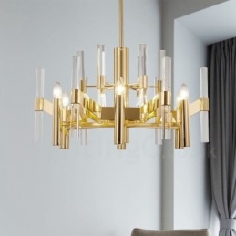 Designer Touch Decorative Modern Contemporary 8 Light Metal Chandelier with Crystal Shade