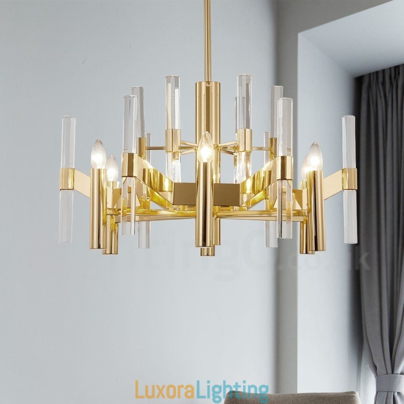 Designer Touch Decorative Modern Contemporary 8 Light Metal Chandelier with Crystal Shade