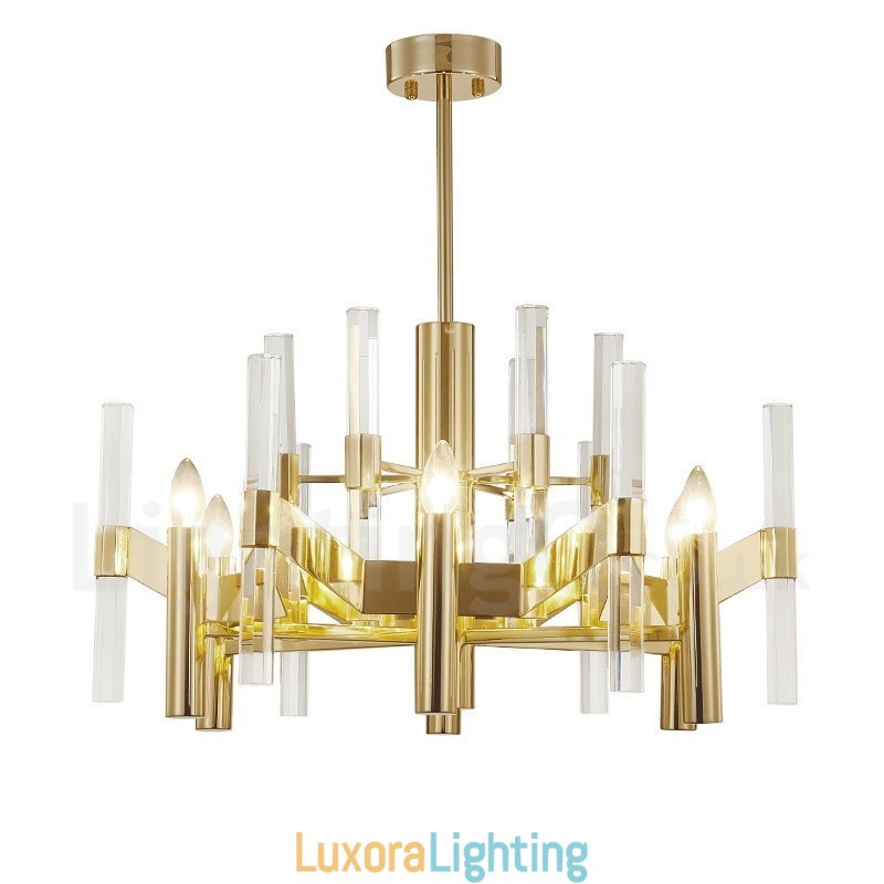Designer Touch Decorative Modern Contemporary 8 Light Metal Chandelier with Crystal Shade
