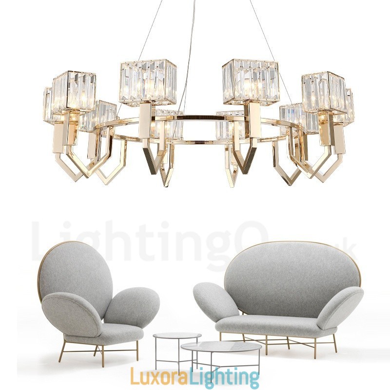 Designer Touch Decorative Modern Contemporary 10 Light Steel Pendant Light with Crystal Shade