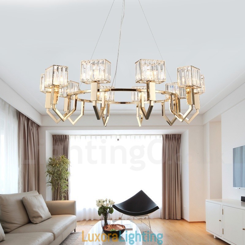 Designer Touch Decorative Modern Contemporary 10 Light Steel Pendant Light with Crystal Shade
