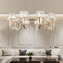 Designer Touch Decorative Modern Contemporary 10 Light Steel Pendant Light with Crystal Shade
