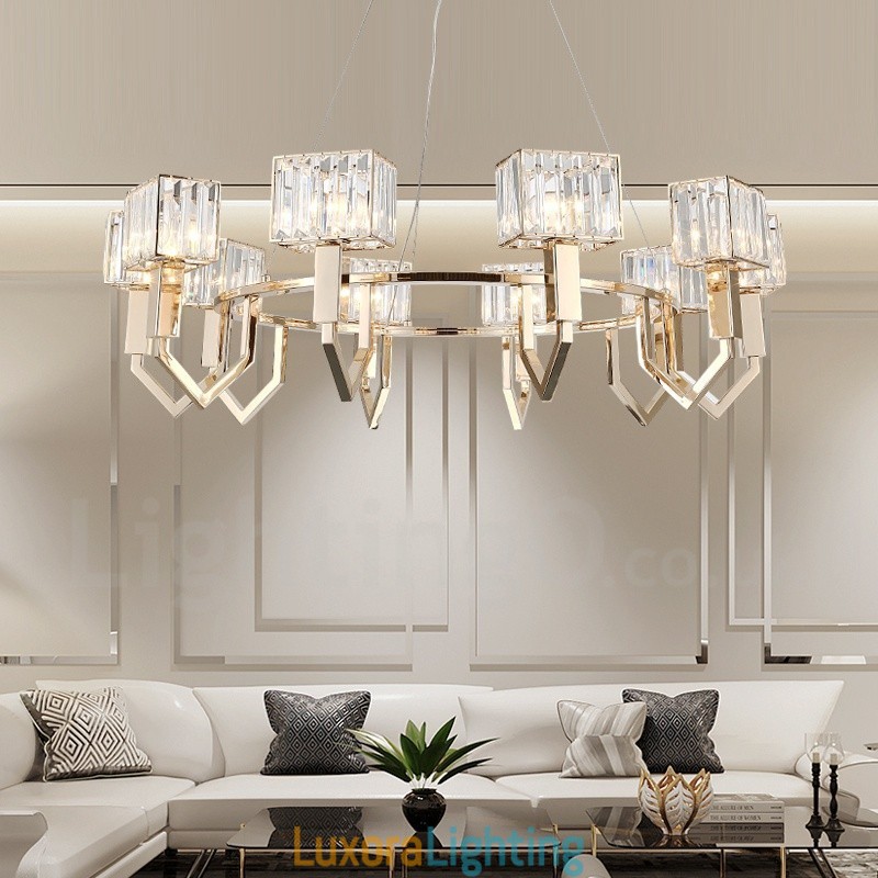 Designer Touch Decorative Modern Contemporary 10 Light Steel Pendant Light with Crystal Shade