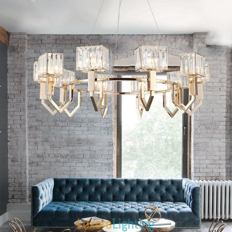 Designer Touch Decorative Modern Contemporary 10 Light Steel Pendant Light with Crystal Shade