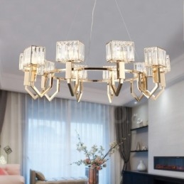 Designer Touch Decorative Modern Contemporary 10 Light Steel Pendant Light with Crystal Shade