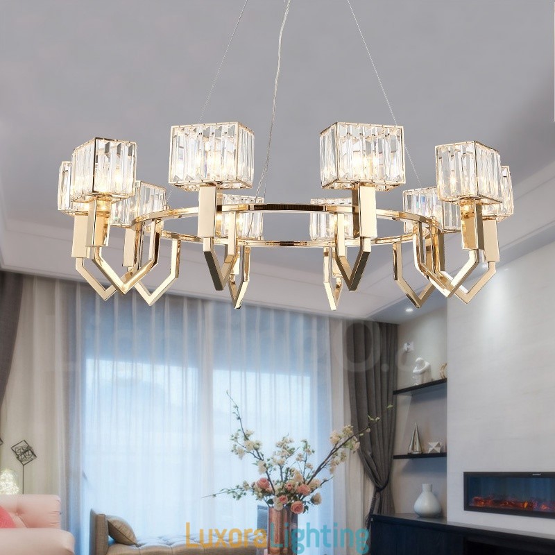 Designer Touch Decorative Modern Contemporary 10 Light Steel Pendant Light with Crystal Shade