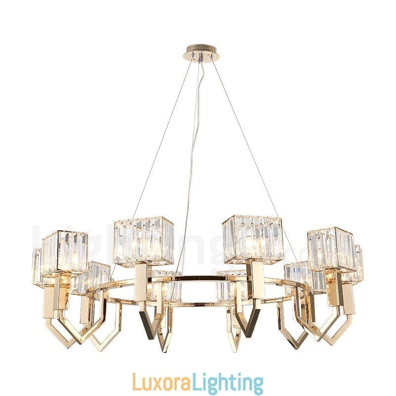 Designer Touch Decorative Modern Contemporary 10 Light Steel Pendant Light with Crystal Shade