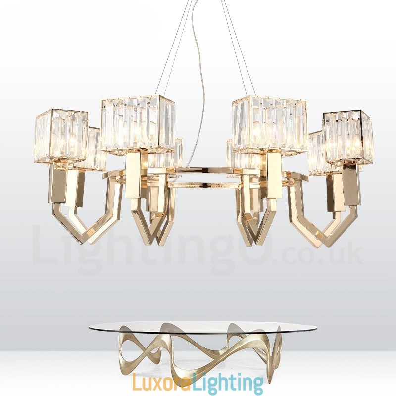 Designer Touch Decorative Modern Contemporary 8 Light Steel Pendant Light with Crystal Shade