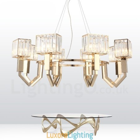 Designer Touch Decorative Modern Contemporary 8 Light Steel Pendant Light with Crystal Shade